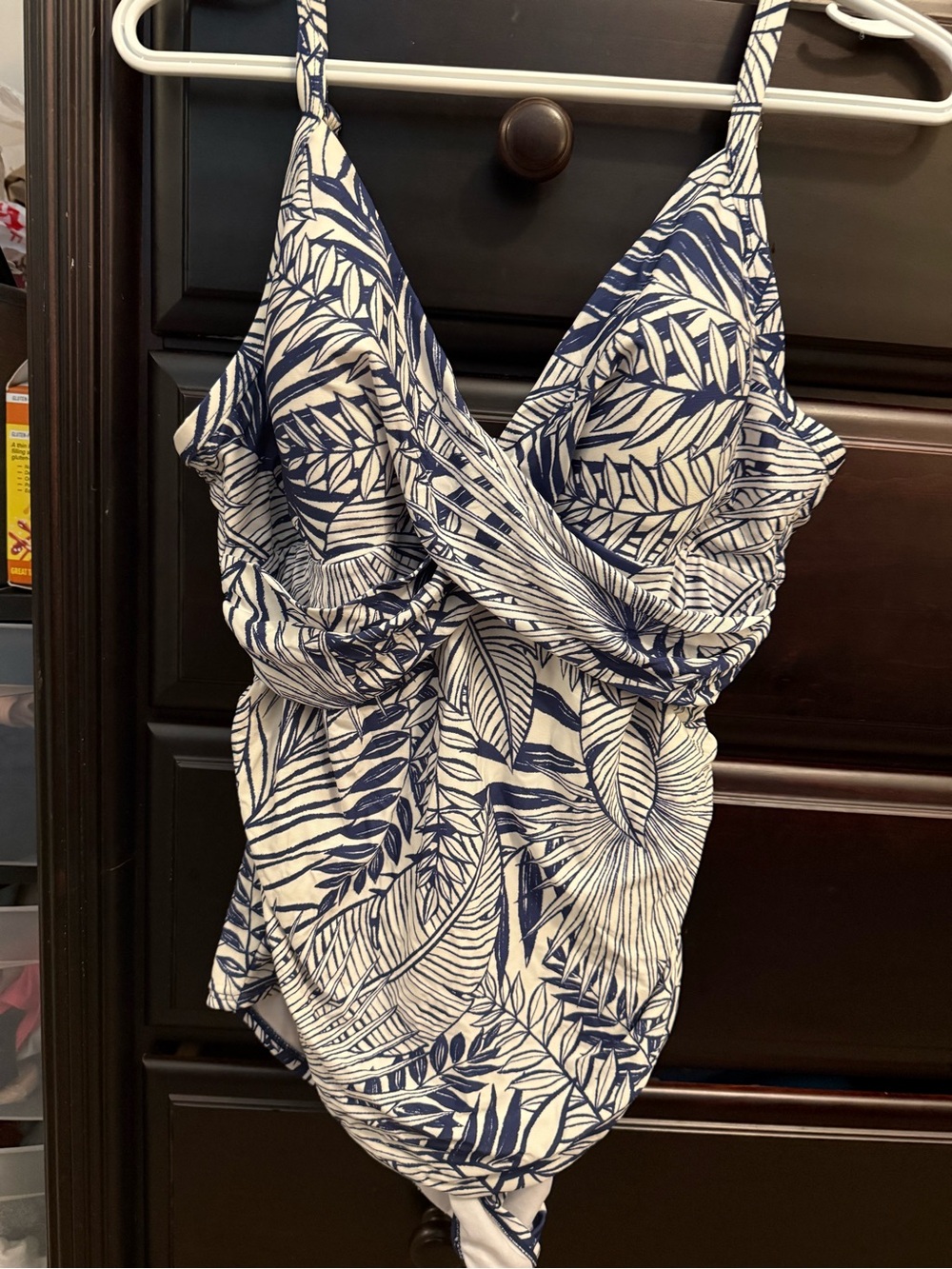 Amazon Navy and White Leaf-Print One-Piece Swimsuit